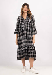 GREEK COTTON BUFFALO CHECK GRAPHIC-PRINT DRESS