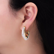 24K Gold Filled Shell Pearl Geometric J-Shaped Earrings