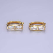 14K Gold Filled Double Clear CZ Baguette Lined Earrings