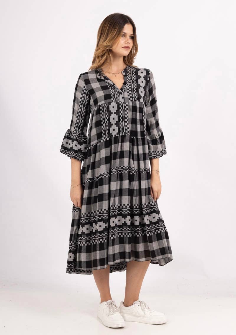 GREEK COTTON BUFFALO CHECK GRAPHIC-PRINT DRESS