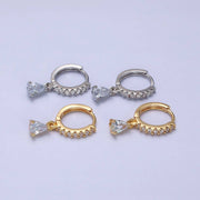 Gold Filled Clear CZ Teardrop Micro Paved Huggie Earrings