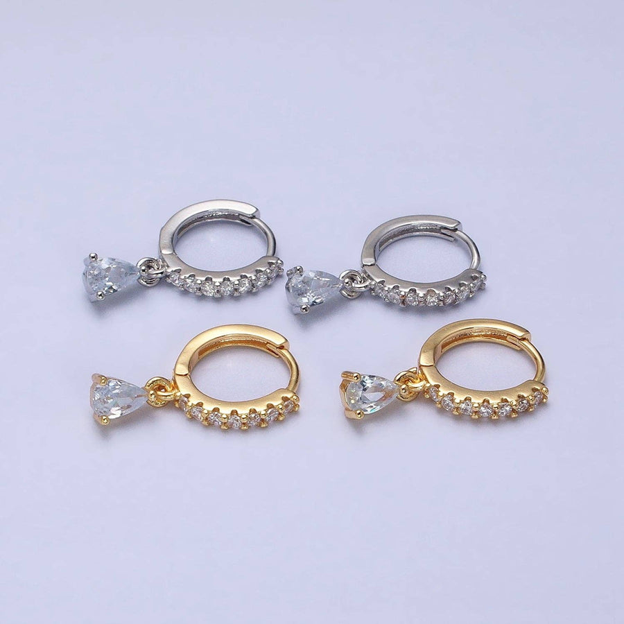 Gold Filled Clear CZ Teardrop Micro Paved Huggie Earrings