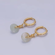 White Jade Donut Round Drop Clear CZ Huggie Earrings