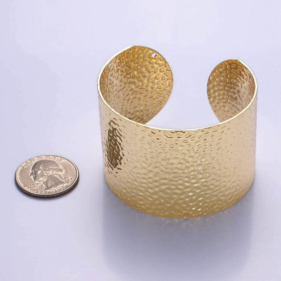 24K Gold Filled Wide Hammered Cuff Bracelet