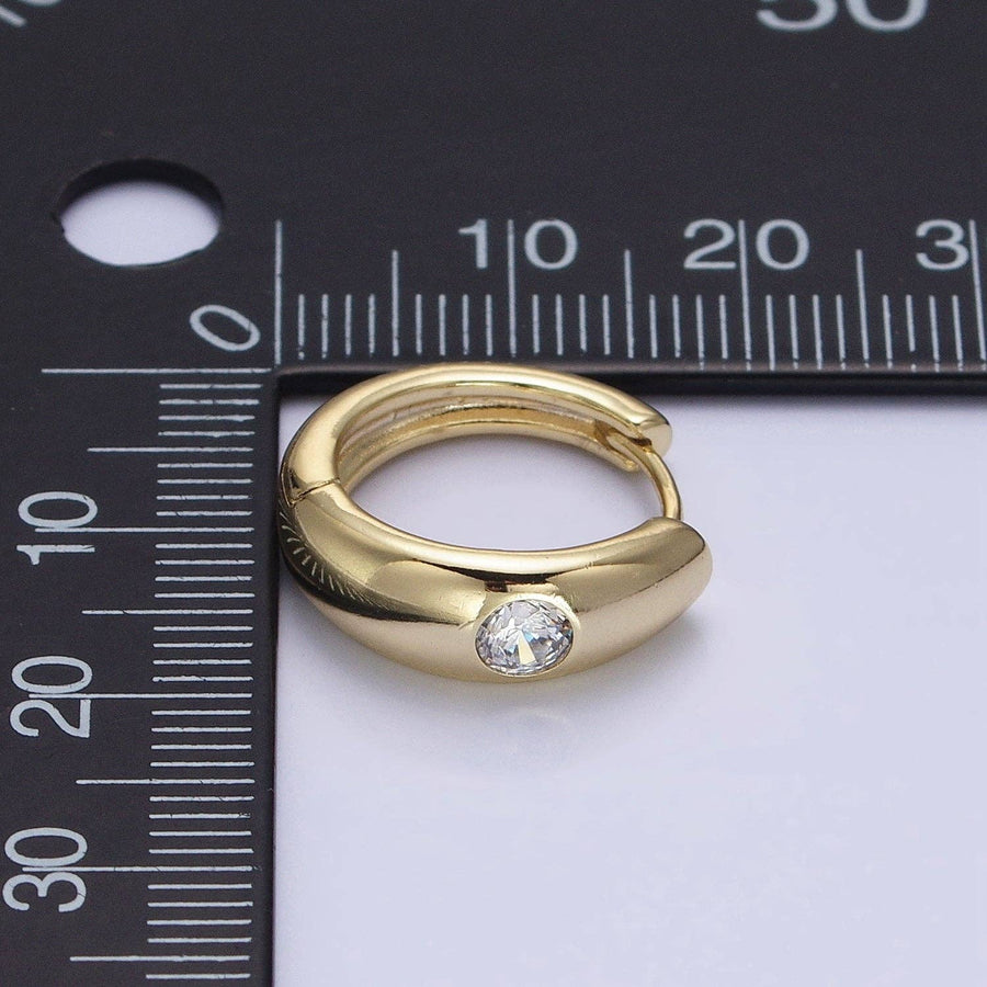 14K Gold Filled Round Clear Dot CZ Huggie Earrings