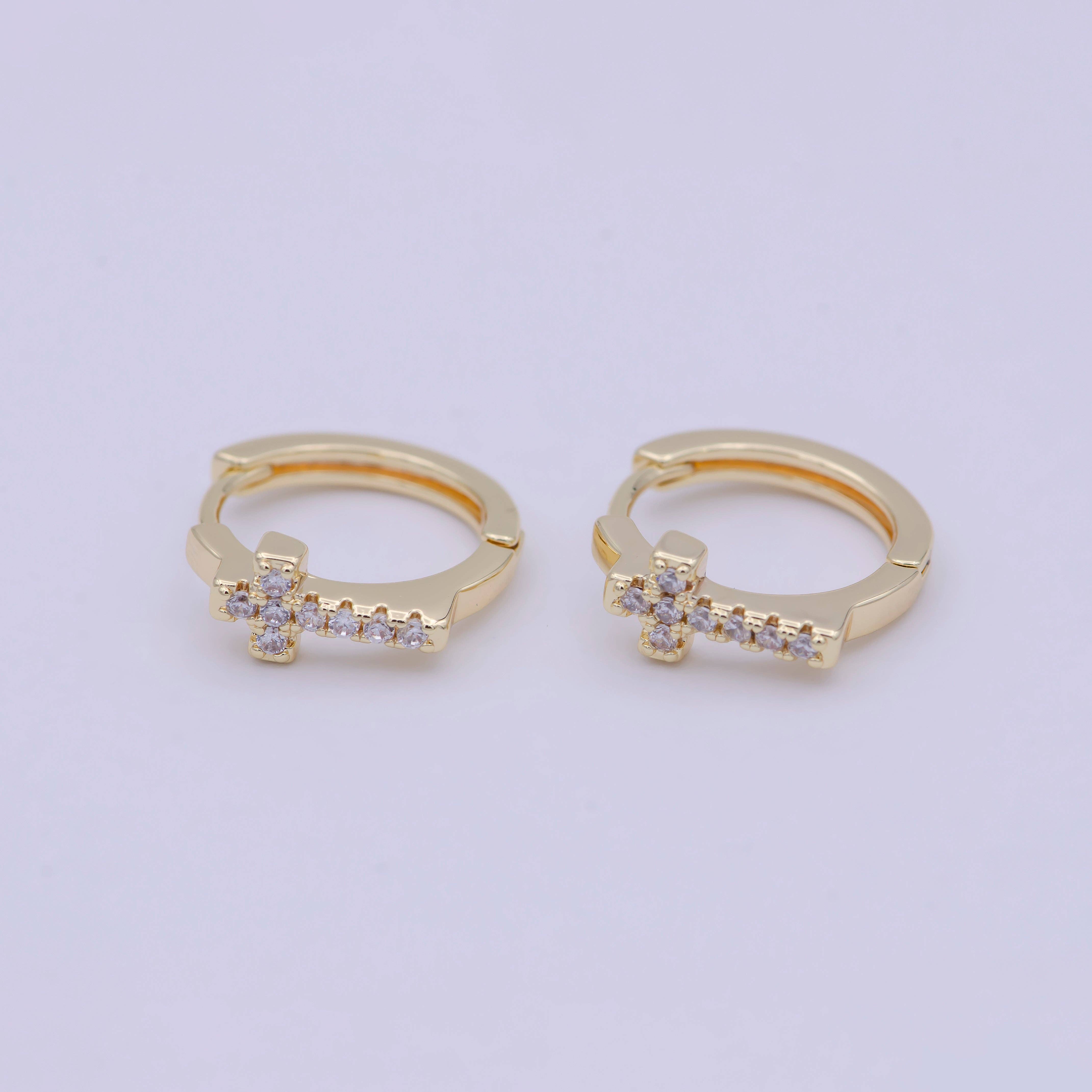 Minimalist Cross Gold Hoop Earring