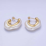 24K Gold Filled Shell Pearl Geometric J-Shaped Earrings