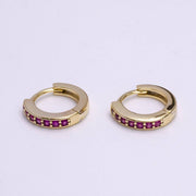 14K Gold Filled Fuchsia Micro Paved CZ Huggie Earrings