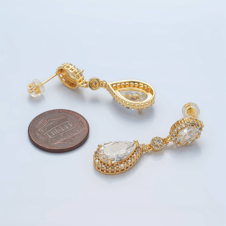 24K Gold Filled Geometric Clear CZ Paved Drop Studs