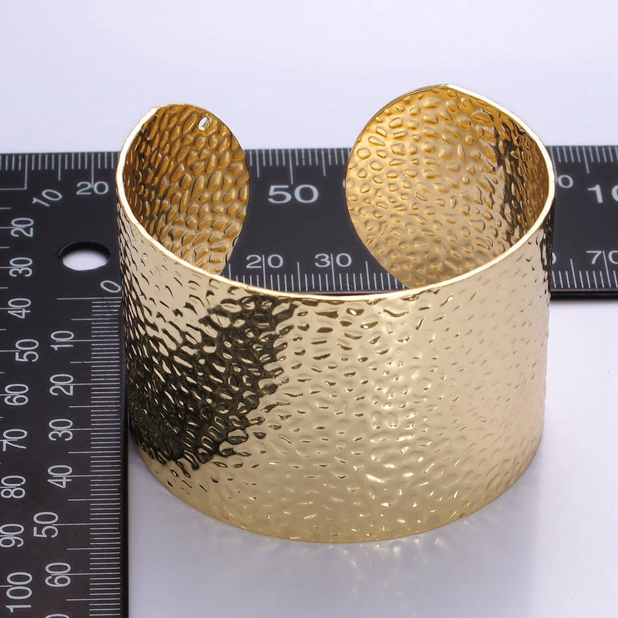 24K Gold Filled Wide Hammered Cuff Bracelet