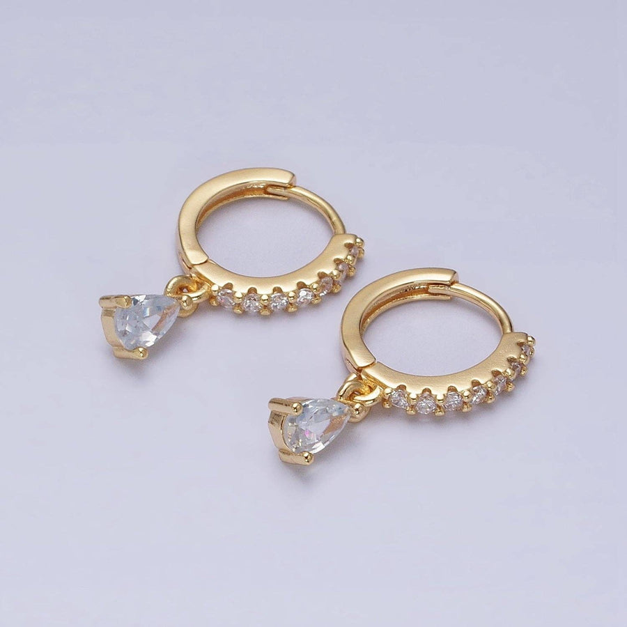 Gold Filled Clear CZ Teardrop Micro Paved Huggie Earrings