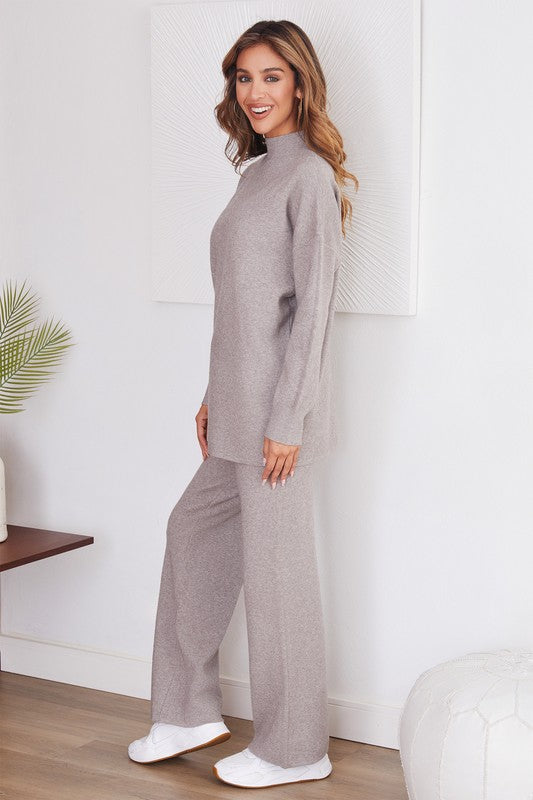 Knit Mock Neck Sweater and Pants Set