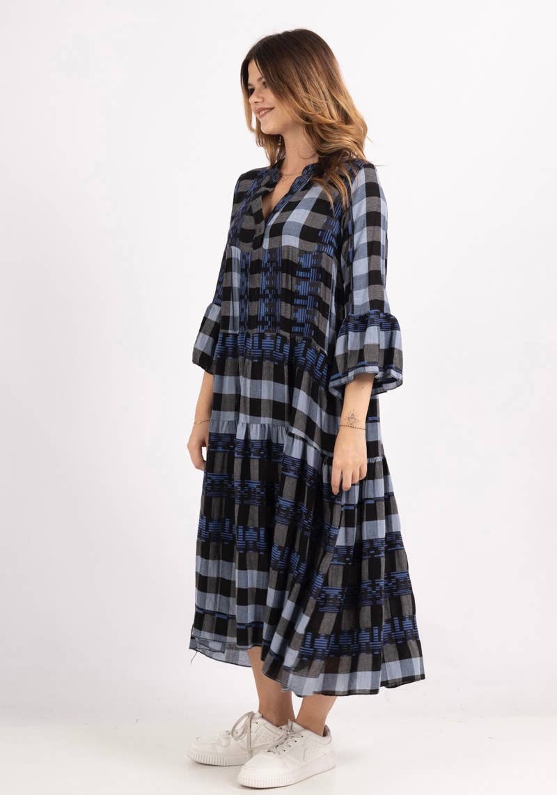 GREEK COTTON BUFFALO CHECK GRAPHIC-PRINT DRESS