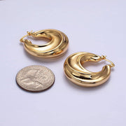 Gold Filled Chubby Twirl French Lock Latch Hoop Earring