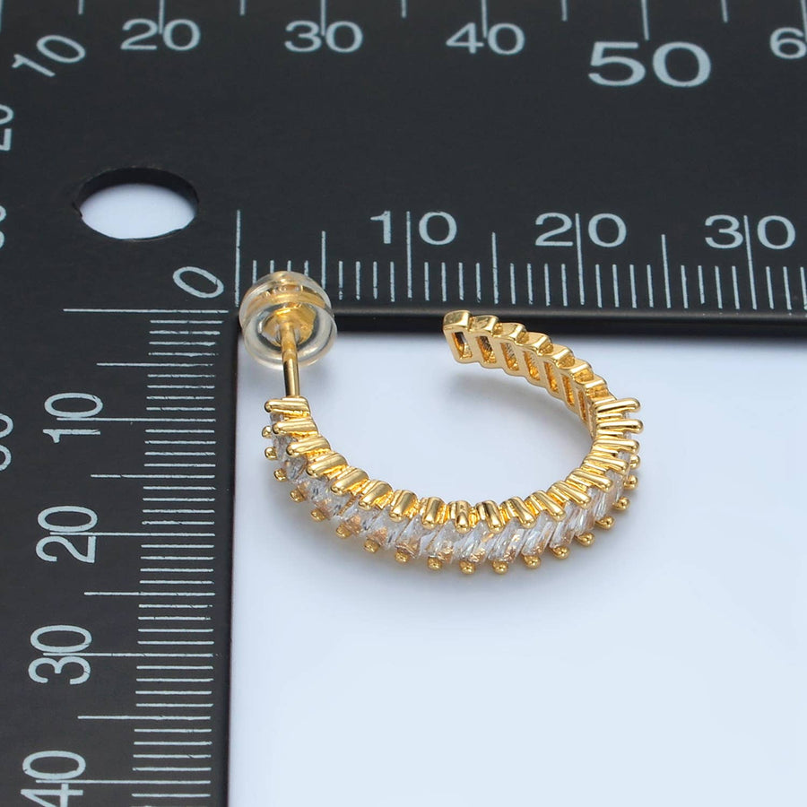 24K Gold Filled Baguette Lined J-Shaped Hoops