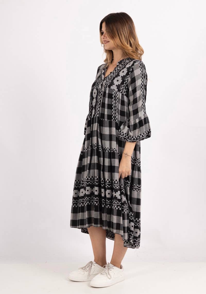 GREEK COTTON BUFFALO CHECK GRAPHIC-PRINT DRESS