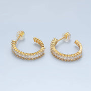 24K Gold Filled Baguette Lined J-Shaped Hoops