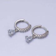 Gold Filled Clear CZ Teardrop Micro Paved Huggie Earrings