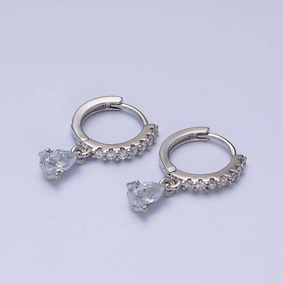 Gold Filled Clear CZ Teardrop Micro Paved Huggie Earrings