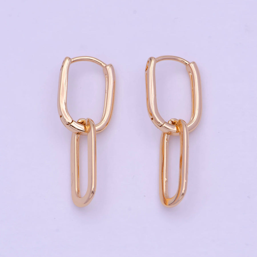 18K Rose Gold Filled U Shaped Huggie Paperclip Chain Link Drop Dangle Earrings